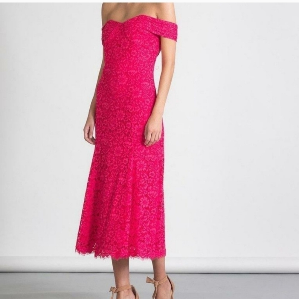 Anthro Shoshanna Balmwell  Off the Shoulder Pink Lace Dress Size 8